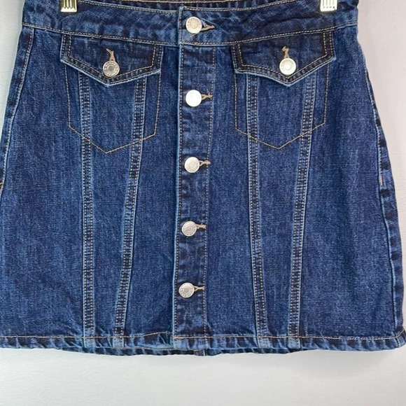 GARAGE Button Front Jean Skirt Blue Dark Wash Denim Mini Pockets Y2K Vibe S - Picture 4 of 9